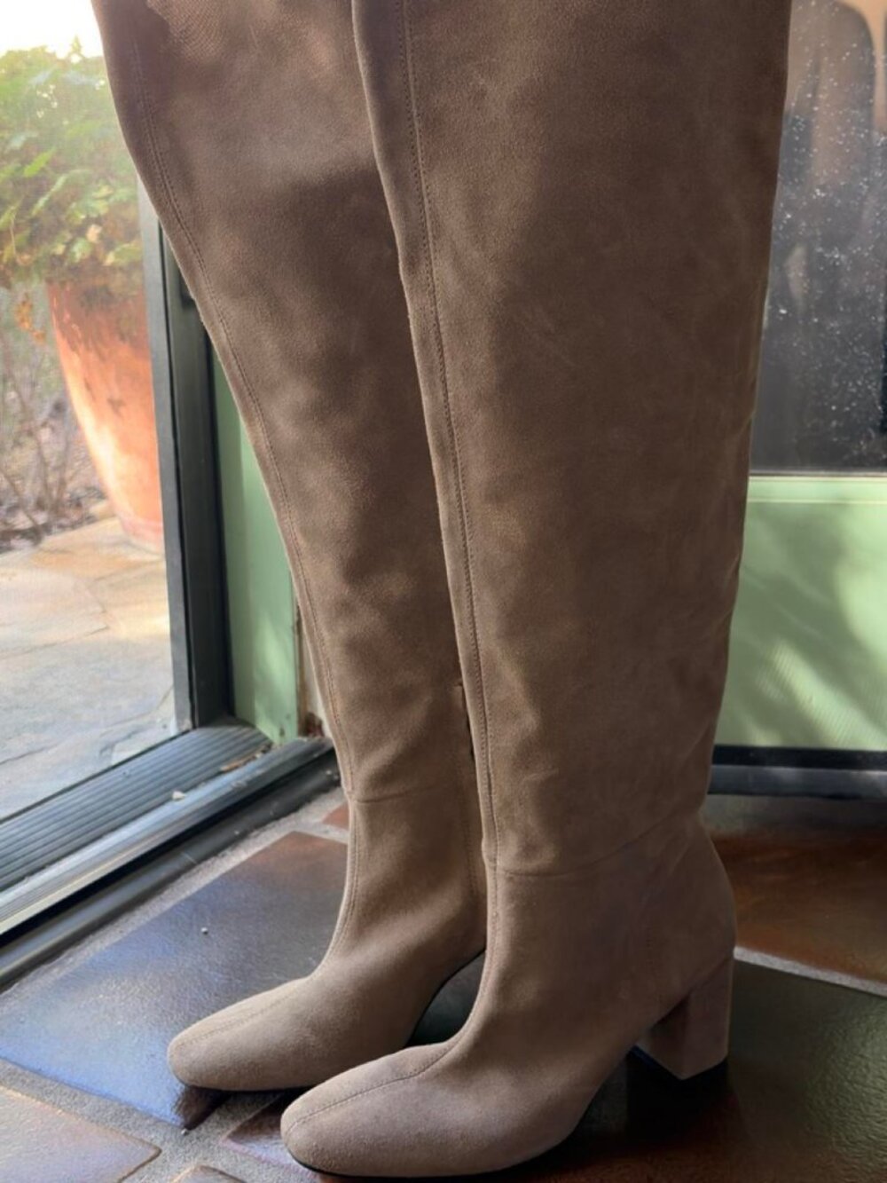 Taupe Suede Knee-High Block-Heel Boots EU 37
